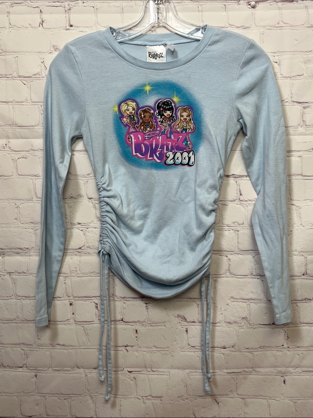 Bratz Y2K Aesthetic Light Blue Cinch Side Long Sleeve Tee Graphic Shirt S
